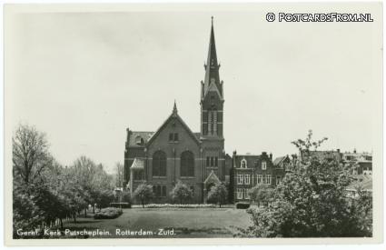ansichtkaart: Rotterdam, Bloemhof. Geref. Kerk Putscheplein