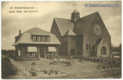Sint Annaparochie, Geref. Kerk met pastorie ansichtkaart: Sint Annaparochie, Geref. Kerk met pastorie