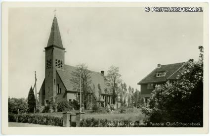 ansichtkaart: Schoonebeek, Ned. Herv. Kerk met Pastorie Oud-Schoonebeek