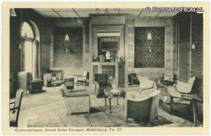 ansichtkaart: Middelburg, Grand Hotel Verseput. Conversatiezaal