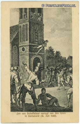 ansichtkaart: Barneveld, Jan van Schaffelaar springt van den toren 16 Juli 1982