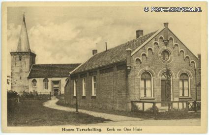 Terschelling Hoorn, Kerk en Ons Huis ansichtkaart: Terschelling Hoorn, Kerk en Ons Huis