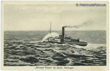 ansichtkaart: Harlingen, 'Minister Kraus' bij storm