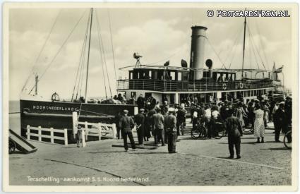 ansichtkaart: Terschelling West, Aankomst S.S. Noord Nederland