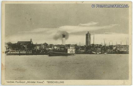 Terschelling West, Vertrek Postboot 'Minister Kraus' ansichtkaart: Terschelling West, Vertrek Postboot 'Minister Kraus'