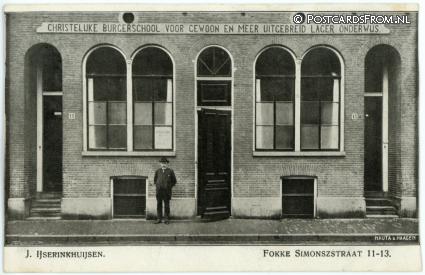 Amsterdam, Fokke Simonszstraat 11-13. Chr. Burgerschool U.L.O. ansichtkaart: Amsterdam, Fokke Simonszstraat 11-13. Chr. Burgerschool U.L.O.
