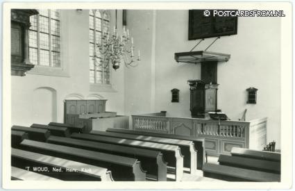 Den Hoorn ZH, 't Woudt. Interieur Ned. Herv. Kerk ansichtkaart: Den Hoorn ZH, 't Woudt. Interieur Ned. Herv. Kerk