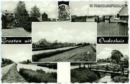 ansichtkaart: Oudesluis, Groeten uit