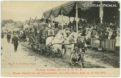 ansichtkaart: Haarlem, 25 jaar ANWB 18 Juli 1908 Optocht vervoerwezen door eeuwen heen
