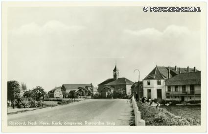 ansichtkaart: Rijsoord, Ned. Herv. Kerk, omgeving Rijsoordse brug