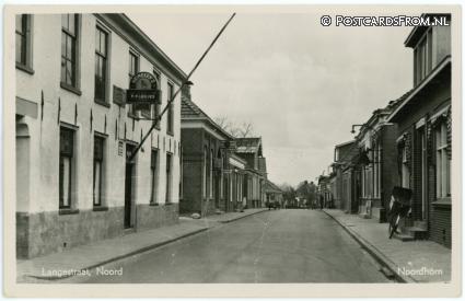 ansichtkaart: Noordhorn, Langestraat, Noord. Hotel-Cafe 'P.F. Leujes'