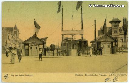 ansichtkaart: Zandvoort, Station Electrische Tram