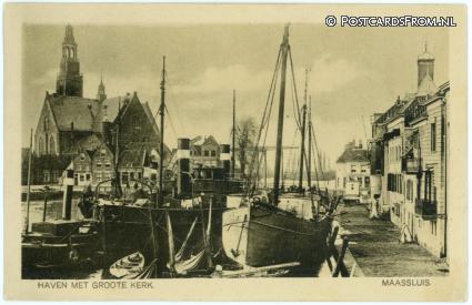 ansichtkaart: Maassluis, Haven met Groote Kerk