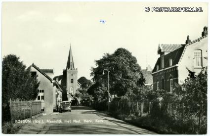 ansichtkaart: Rossum GL, Maasdijk met Ned. Herv. Kerk