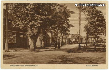 Nes Ameland, Dorpstraat met Gemeentehuis ansichtkaart: Nes Ameland, Dorpstraat met Gemeentehuis