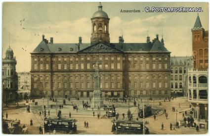 ansichtkaart: Amsterdam, Dam met Kon. Paleis