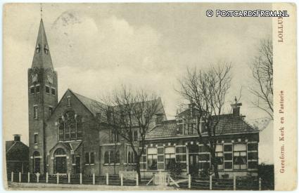 ansichtkaart: Lollum, Gereformeerde Kerk en Pastorie