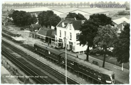 ansichtkaart: Nieuw-Amsterdam, Station met Perron