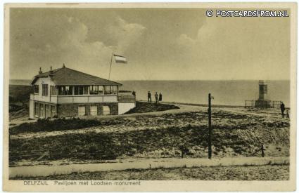 ansichtkaart: Delfzijl, Paviljoen met Loodsen monument