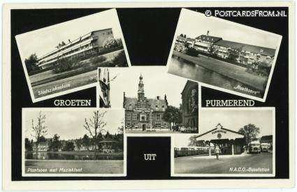 Purmerend, Ziekenhuis - Rusthoeve - Raadhuis -Plantsoen - Busstation ansichtkaart: Purmerend, Ziekenhuis - Rusthoeve - Raadhuis -Plantsoen - Busstation