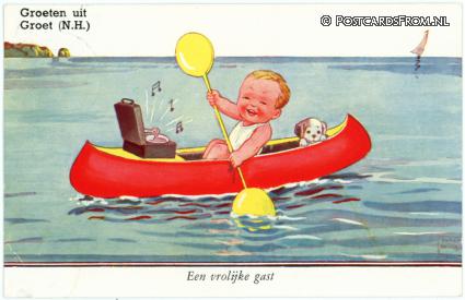 ansichtkaart: Groet, Een vrolijke gast