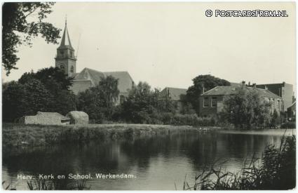 Werkendam, Herv.Kerk en School ansichtkaart: Werkendam, Herv.Kerk en School