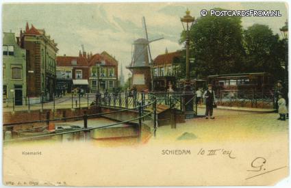ansichtkaart: Schiedam, Koemarkt. Halte Stoomtram