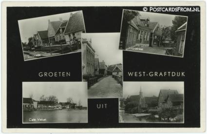 West-Graftdijk, Sluiskade - Dorpsstraat - Cafe Vislust - N.H. Kerk ansichtkaart: West-Graftdijk, Sluiskade - Dorpsstraat - Cafe Vislust - N.H. Kerk