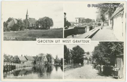 West-Graftdijk, N.H. Kerk - Lange bruggetje - Dorpstraat ansichtkaart: West-Graftdijk, N.H. Kerk - Lange bruggetje - Dorpstraat