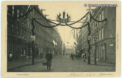 Amsterdam, Versiering hoek: van der Helststraat ansichtkaart: Amsterdam, Versiering hoek: van der Helststraat