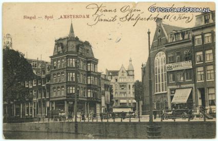 ansichtkaart: Amsterdam, Singel  - Spui