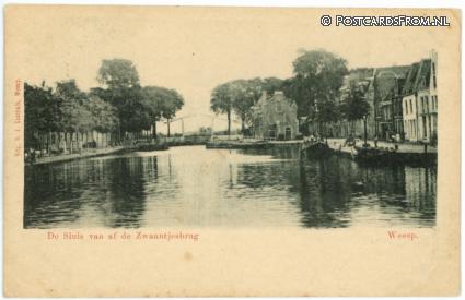 ansichtkaart: Weesp, De Sluis van af de Zwaantjesbrug