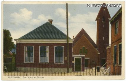 Bleiswijk, Ger. Kerk en School ansichtkaart: Bleiswijk, Ger. Kerk en School