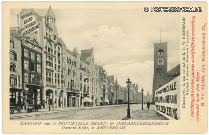 ansichtkaart: Amsterdam, Kantoor Provinciale Brand- en Inbraakverzekering. Damrak 80-81