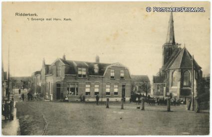 Ridderkerk, 't Groentje met Herv. Kerk ansichtkaart: Ridderkerk, 't Groentje met Herv. Kerk