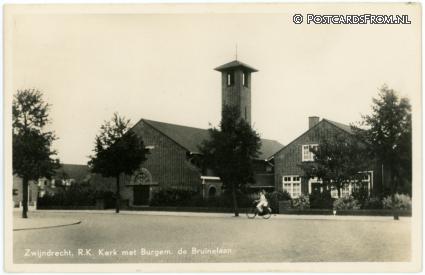ansichtkaart: Zwijndrecht, R.K. Kerk met Burgem. de Bruinelaan