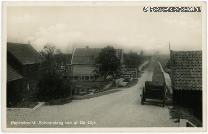 Papendrecht, Schoorsteeg van af De Dijk ansichtkaart: Papendrecht, Schoorsteeg van af De Dijk
