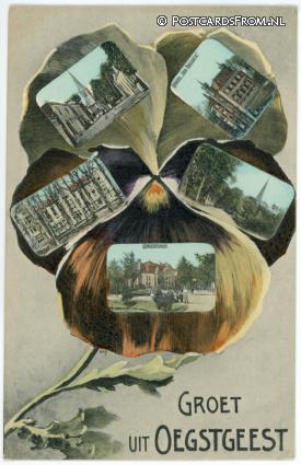 Oegstgeest, Sanatorium - Kasteel Oud Poelgeest - Gemeentehuis ansichtkaart: Oegstgeest, Sanatorium - Kasteel Oud Poelgeest - Gemeentehuis