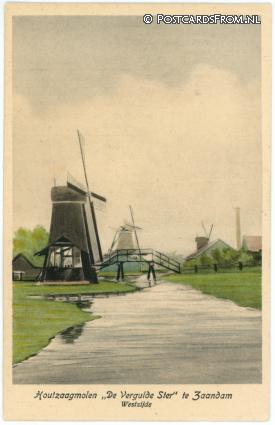 ansichtkaart: Zaandam, Houtzaagmolen 'De Vergulde Ster'. Westzijde