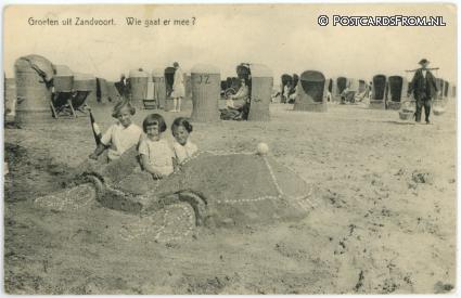 ansichtkaart: Zandvoort, Groeten uit. Wie gaat er mee