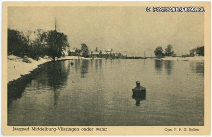 Middelburg, Jaagpad Middelburg-Vlissingen onder water ansichtkaart: Middelburg, Jaagpad Middelburg-Vlissingen onder water
