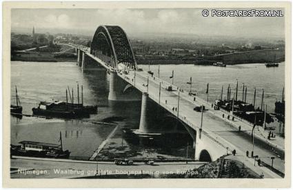 ansichtkaart: Nijmegen, Waalbrug grootste boogspanning van Europa