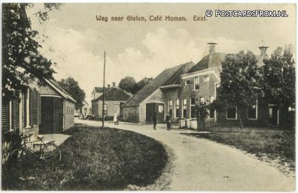 Eext, Weg naar Gieten, Cafe Homan ansichtkaart: Eext, Weg naar Gieten, Cafe Homan