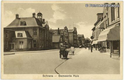 Leeuwarden Huizum, Schrans - Gemeentehuis ansichtkaart: Leeuwarden Huizum, Schrans - Gemeentehuis