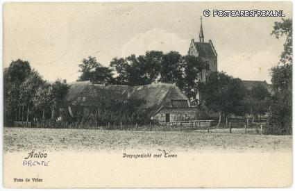 ansichtkaart: Anloo, Dorpsgezicht met Toren
