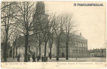 Hulst, Openbare School en Gemeentehuis ansichtkaart: Hulst, Openbare School en Gemeentehuis