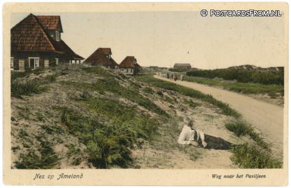 Nes Ameland, Weg naar het Paviljoen ansichtkaart: Nes Ameland, Weg naar het Paviljoen