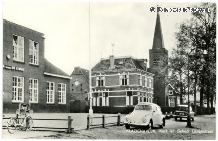 Klazienaveen, Kerk en School Langestraat ansichtkaart: Klazienaveen, Kerk en School Langestraat