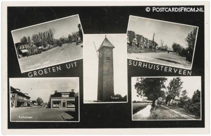 Surhuisterveen, Gedempte Vaart - Groningerstraat - Kolkstraat - Oude Jirdenweg ansichtkaart: Surhuisterveen, Gedempte Vaart - Groningerstraat - Kolkstraat - Oude Jirdenweg