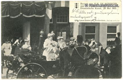 ansichtkaart: Amsterdam, Bezoek Koningin School Vocale en Dramatische Kunst, 29 mei 1905